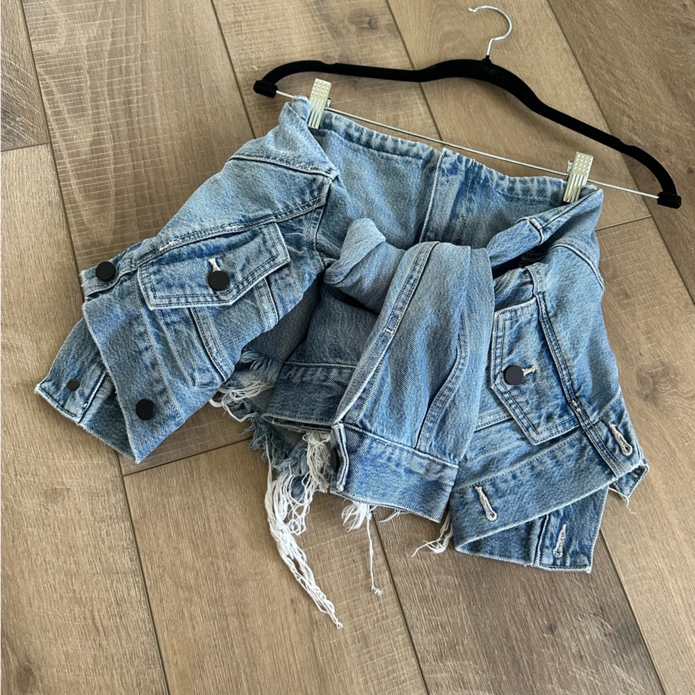 Alexander Wang Front Tie Waist Tie Blue Distressed Denim Shorts Size 25 - Picture 5 of 7